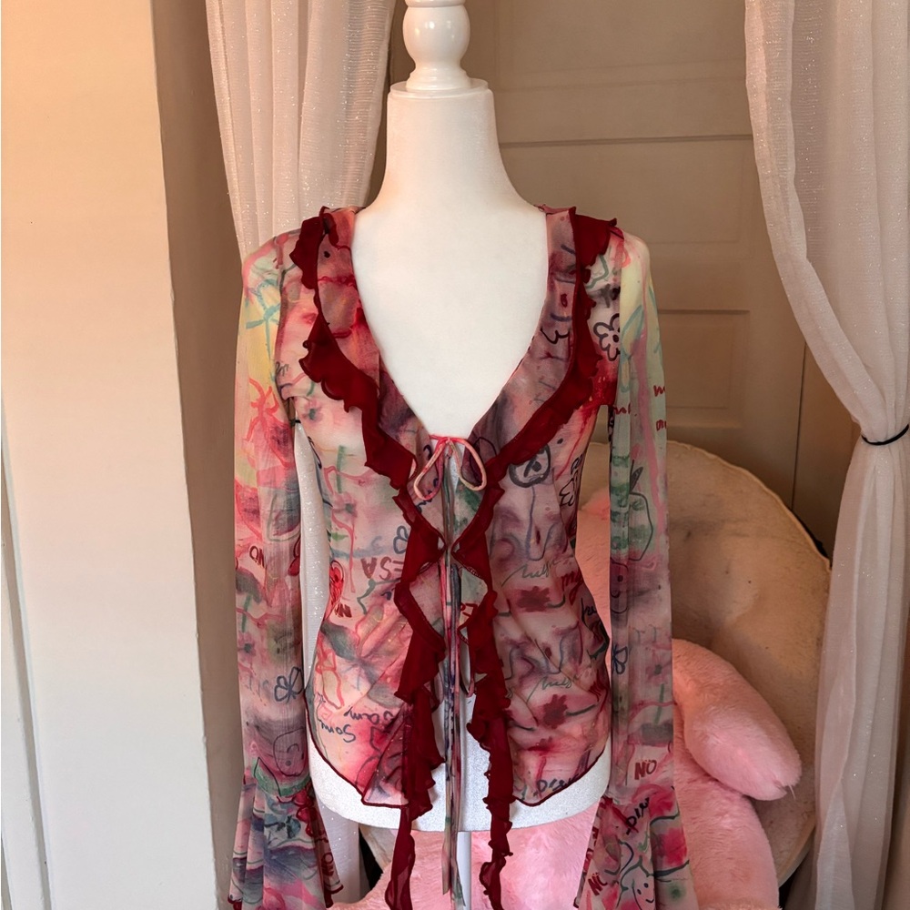 Colorful Sheer Ruffle Blouse